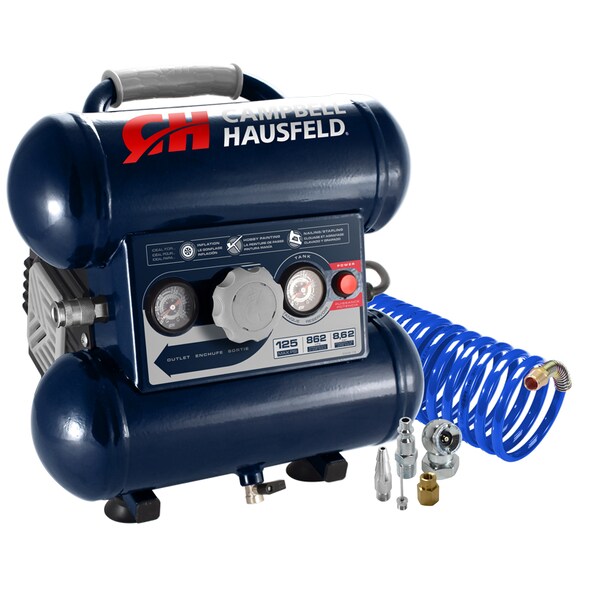 Campbell Hausfeld 2 Gallon, Oil Free, Twin Stack Air Compressor & Inflation Kit DC020010 Zoro